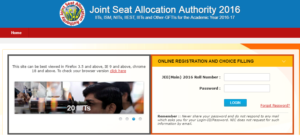 JOSAA 2016 for IIT's, NIT's
