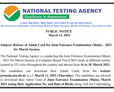 jee main 2021 admit card