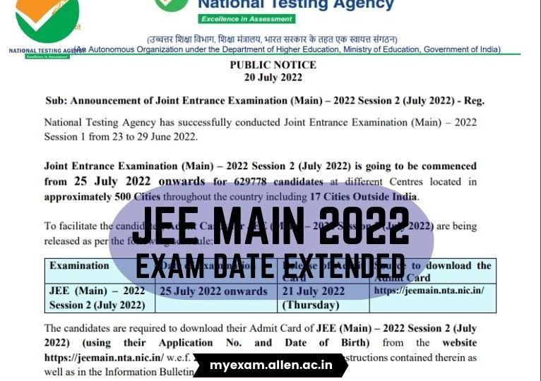 ALLEN - JEE Main 2022 Exam Date Extended