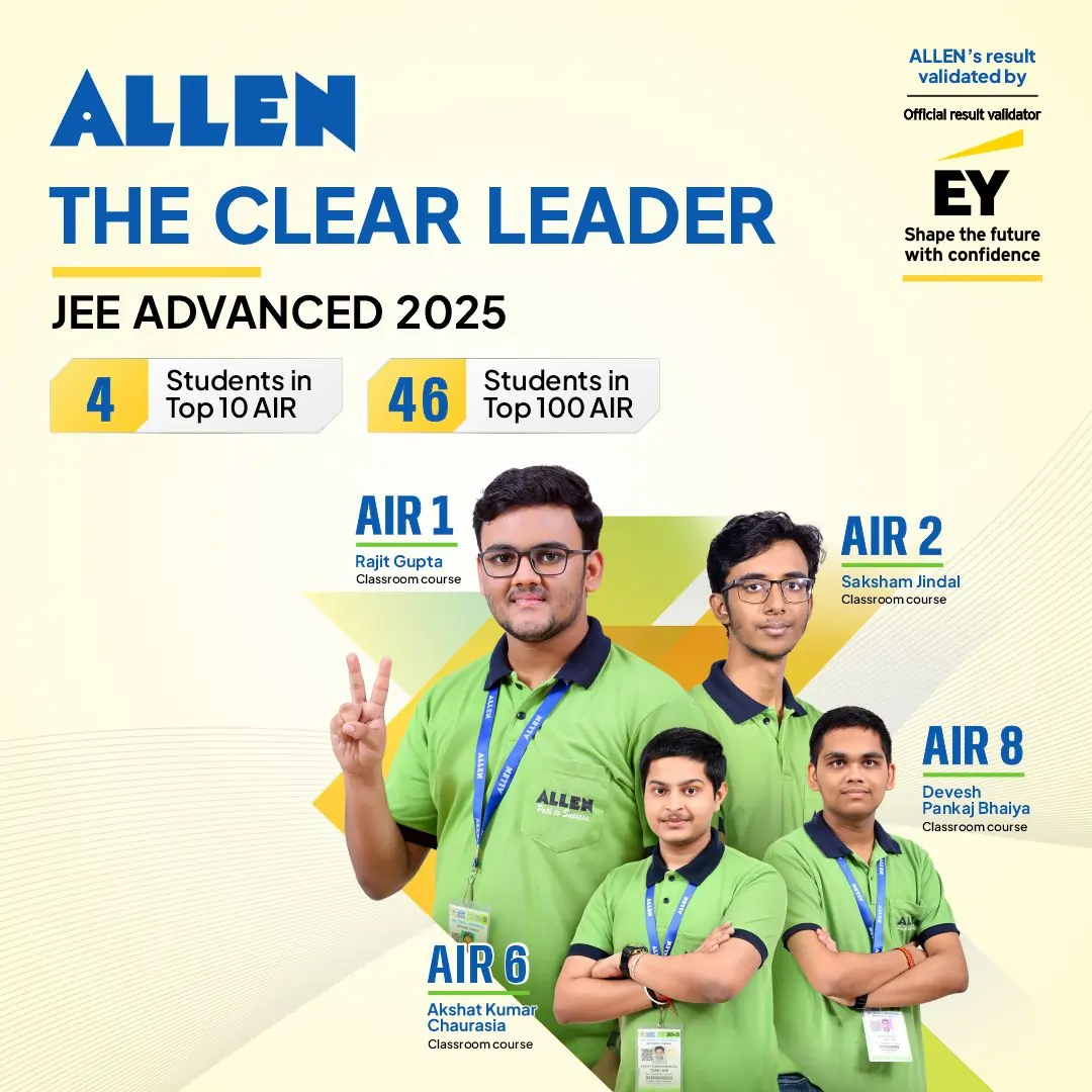 ALLEN Kota JEE Advanced 2025 Results AIR 1 & 4 in Top 10